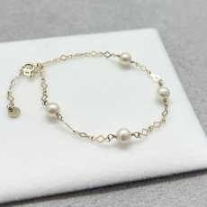 画像2: アコヤ真珠 パールブレスレット ホワイト 5-5.5mm ラウンド K10YG 約18cｍ  (2)