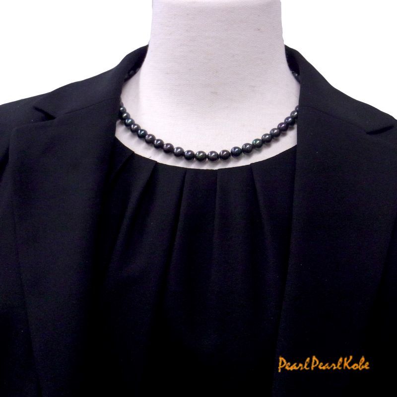 アコヤ黒真珠　ネックレスセット　定番セット　7.5-8ｍｍ　ブラックパール　GIA宝石鑑定士保証書つき