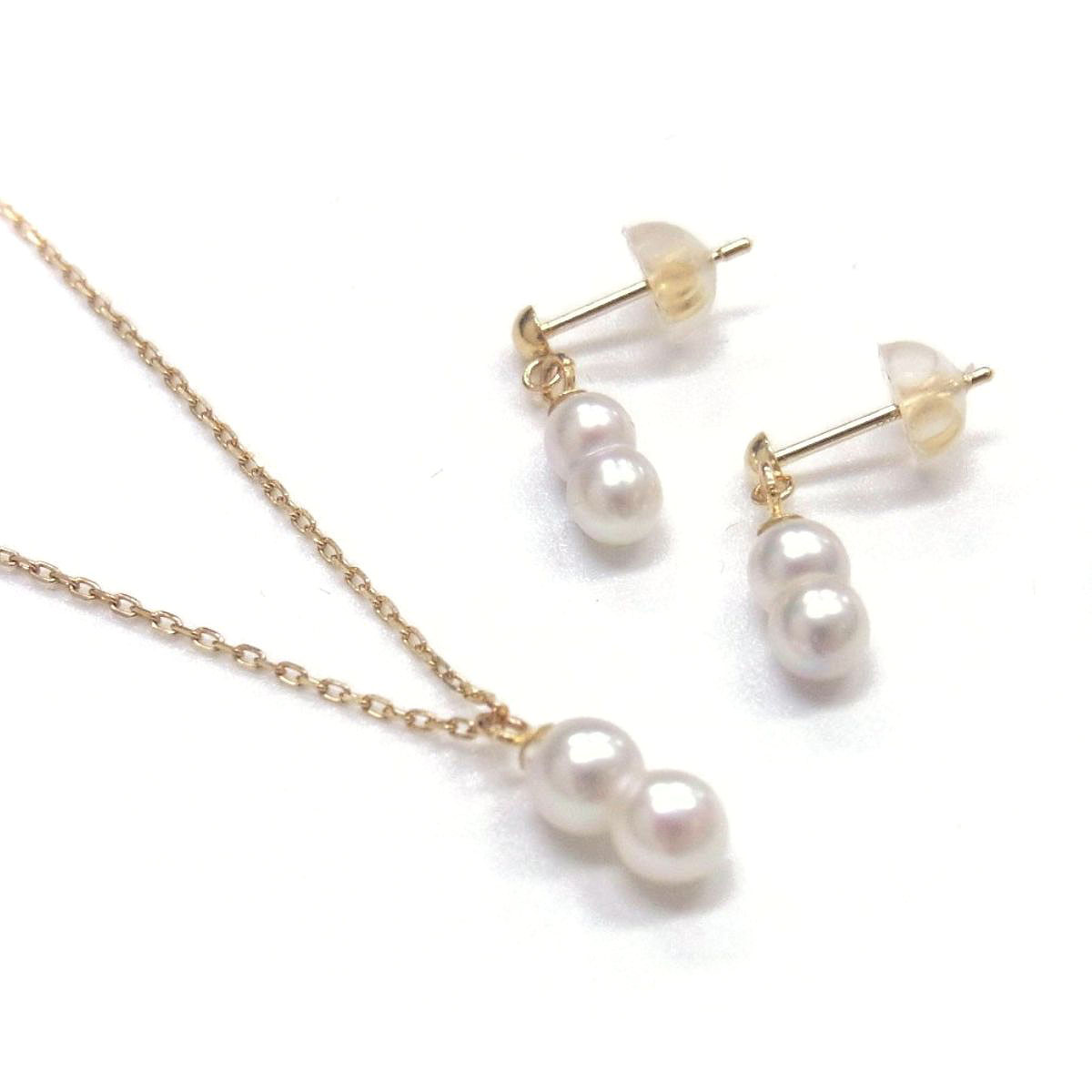 ツインパールネックレスセット 4-5mm 3-4ｍｍ アコヤ本真珠 双子の真珠