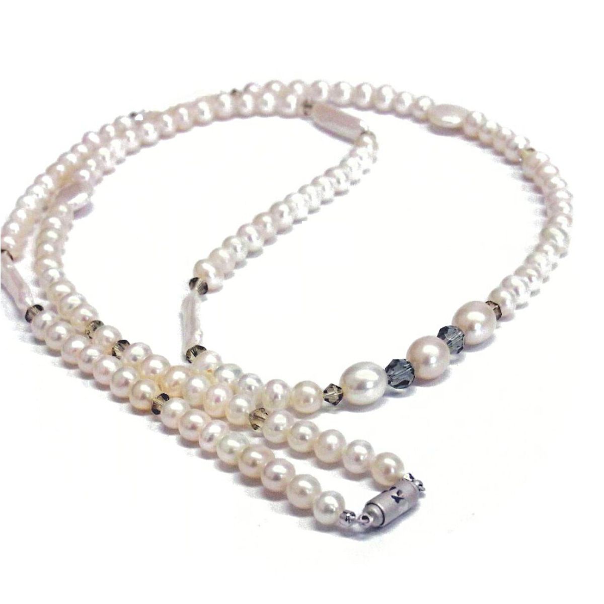 淡水真珠デザインネックレス　スティック型　コイン型　パール　スワロフスキー