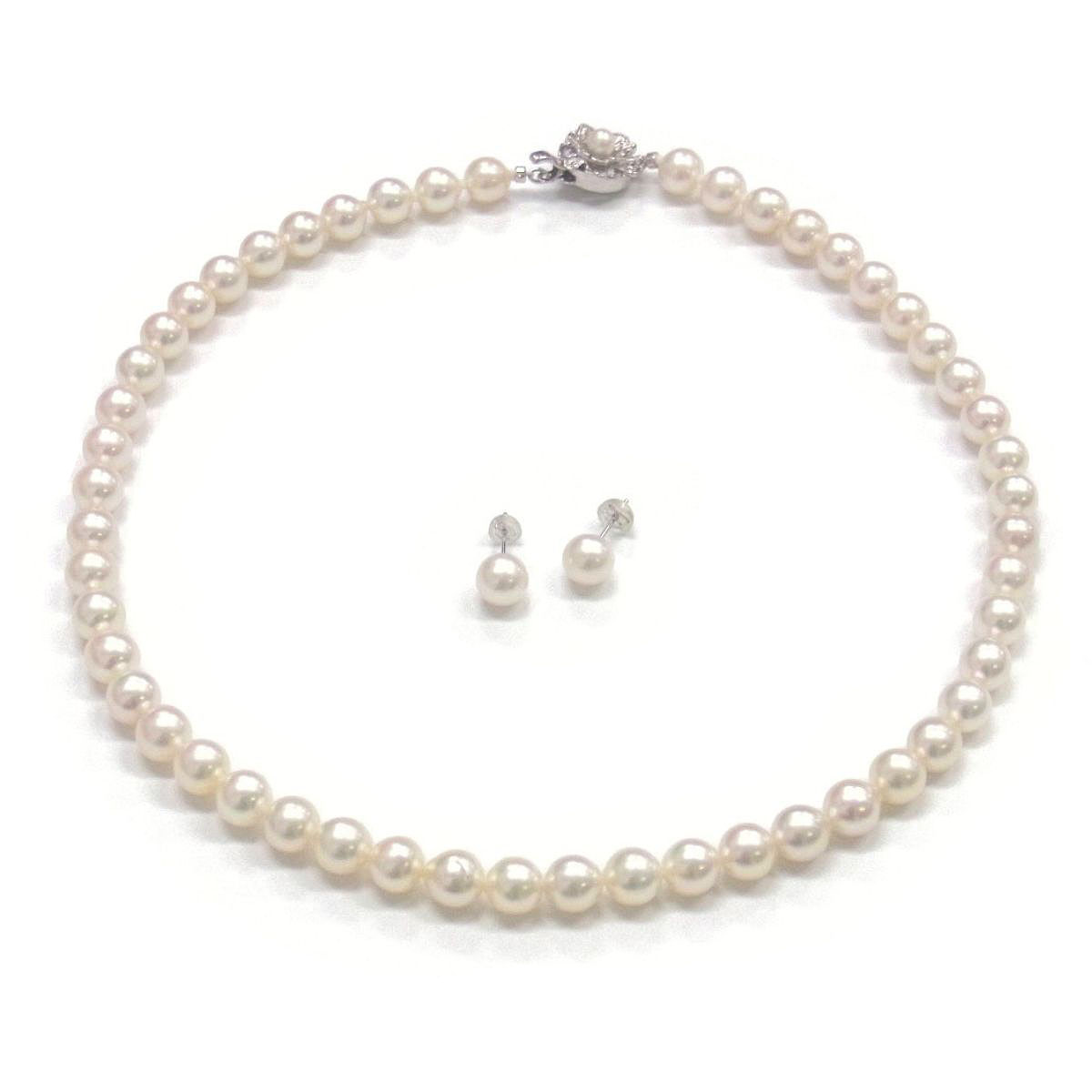 本真珠【美品】本真珠　ネックレス・イヤリング　K14WG  7.0-7.4mm