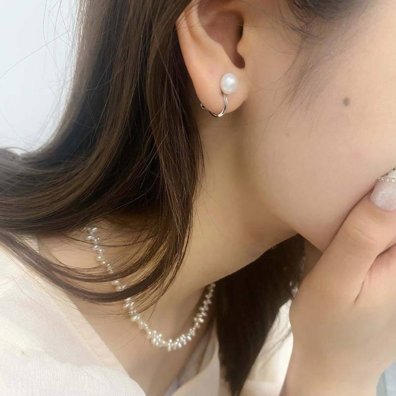 神戸のパールマニア淡水真珠パールピアス　ホワイトカラー　K14WG製