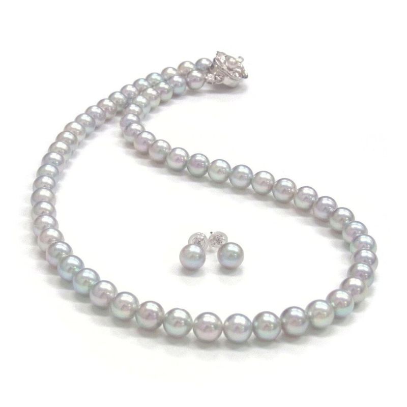 高品質得価あこや真珠ネックレス イヤリングセットグレー 6.5〜7.5mm/N641本真珠 アクセサリー